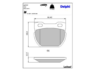 Jeu de 4 plaquettes de frein DELPHI ref. LP777