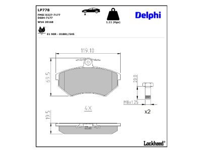 Jogo de 4 pastilhas de travão DELPHI ref. LP778