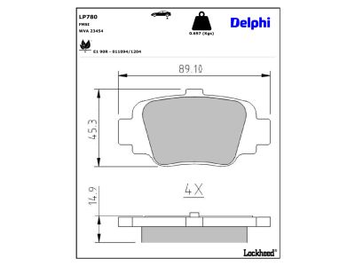 Jeu de 4 plaquettes de frein DELPHI ref. LP780
