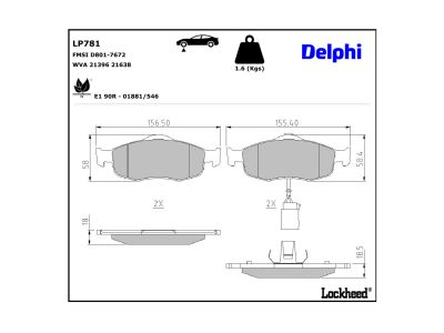 Juego de 4 pastillas de freno (Almohadilla de freno) DELPHI ref. LP781