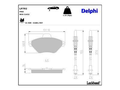 Juego de 4 pastillas de freno (Almohadilla de freno) DELPHI ref. LP792