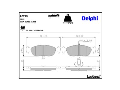 Juego de 4 pastillas de freno (Almohadilla de freno) DELPHI ref. LP793