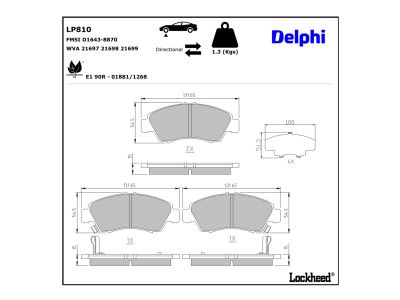 Juego de 4 pastillas de freno (Almohadilla de freno) DELPHI ref. LP810