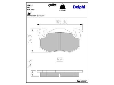 Juego de 4 pastillas de freno (Almohadilla de freno) DELPHI ref. LP852