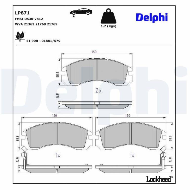 Jeu de 4 plaquettes de frein DELPHI ref. LP871