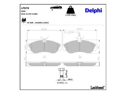 Juego de 4 pastillas de freno (Almohadilla de freno) DELPHI ref. LP878