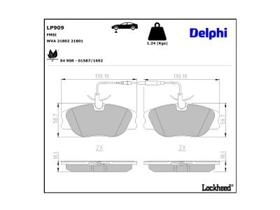 Juego de 4 pastillas de freno (Almohadilla de freno) DELPHI ref. LP909