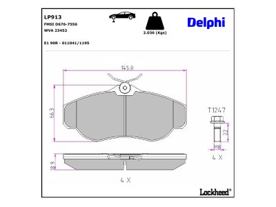 Juego de 4 pastillas de freno (Almohadilla de freno) DELPHI ref. LP913