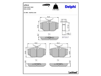 Jeu de 4 plaquettes de frein DELPHI ref. LP914