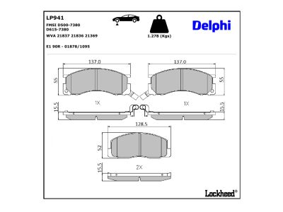 Juego de 4 pastillas de freno (Almohadilla de freno) DELPHI ref. LP941