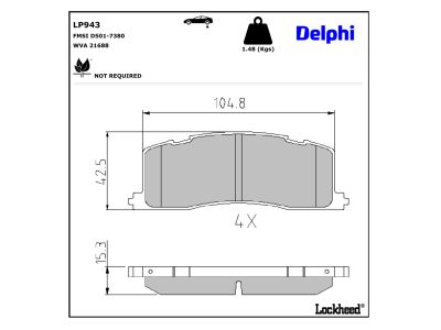 Juego de 4 pastillas de freno (Almohadilla de freno) DELPHI ref. LP943