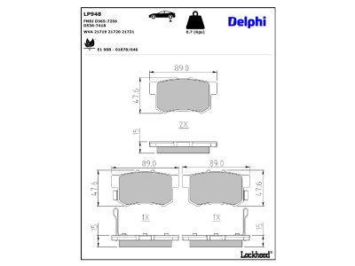 Juego de 4 pastillas de freno (Almohadilla de freno) DELPHI ref. LP948
