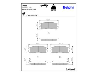Jogo de 4 pastilhas de travão DELPHI ref. LP955
