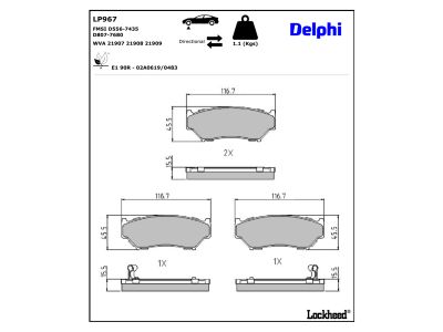 Juego de 4 pastillas de freno (Almohadilla de freno) DELPHI ref. LP967