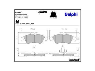 Juego de 4 pastillas de freno (Almohadilla de freno) DELPHI ref. LP980