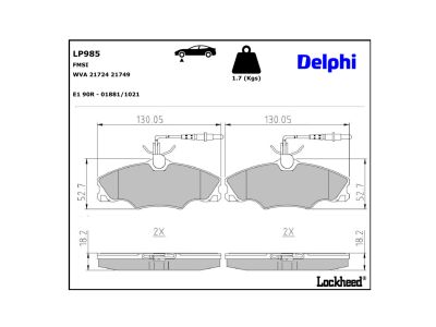 Juego de 4 pastillas de freno (Almohadilla de freno) DELPHI ref. LP985