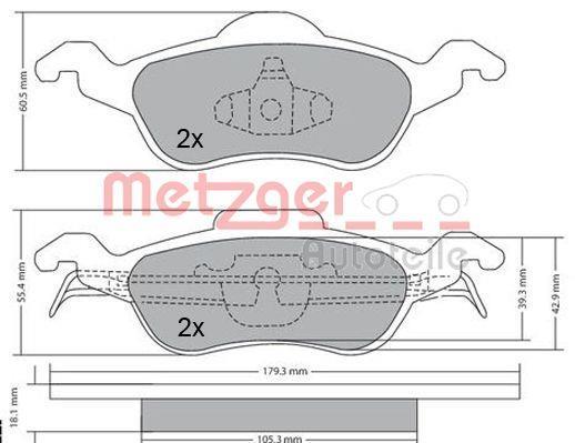 Jeu de 4 plaquettes de frein METZGER ref. 1170038