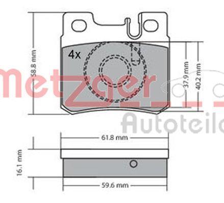 Jeu de 4 plaquettes de frein METZGER ref. 1170158