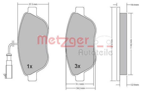 Jeu de 4 plaquettes de frein METZGER ref. 1170185