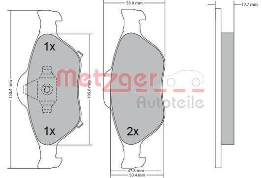 Jeu de 4 plaquettes de frein METZGER ref. 1170287