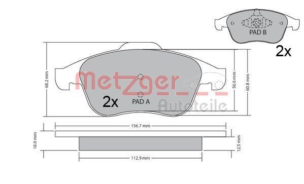 Jeu de 4 plaquettes de frein METZGER ref. 1170409