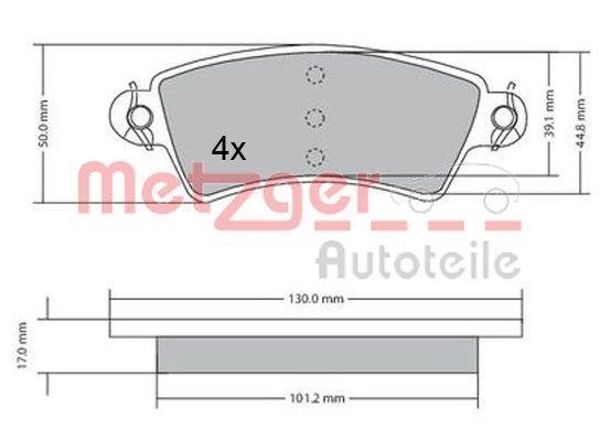 Jeu de 4 plaquettes de frein METZGER ref. 1170499