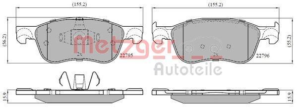 Jeu de 4 plaquettes de frein METZGER ref. 1170891