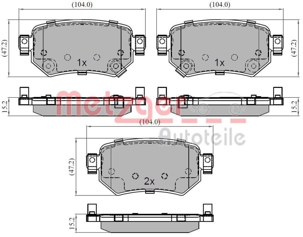 Jeu de 4 plaquettes de frein METZGER ref. 1170933