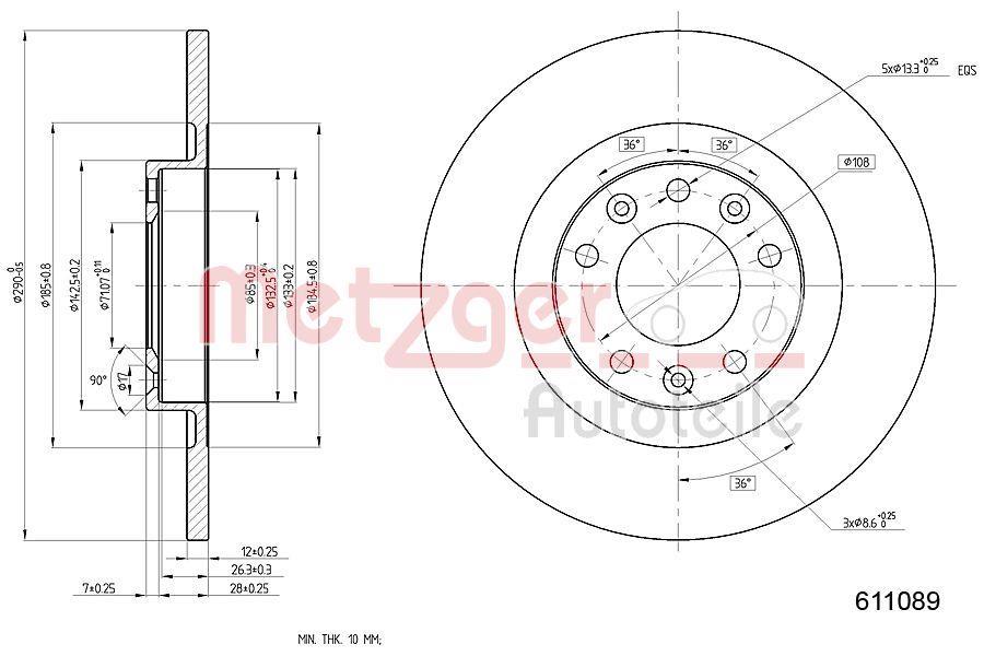 Disques de frein METZGER ref. 6110890