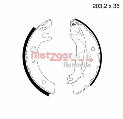 Jeu de 4 mâchoires de frein (Garniture de frein à tambour) METZGER ref. MG 580