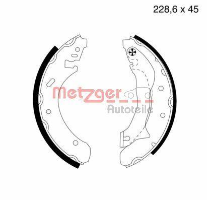 Jeu de 4 mâchoires de frein (Garniture de frein à tambour) METZGER ref. MG 581