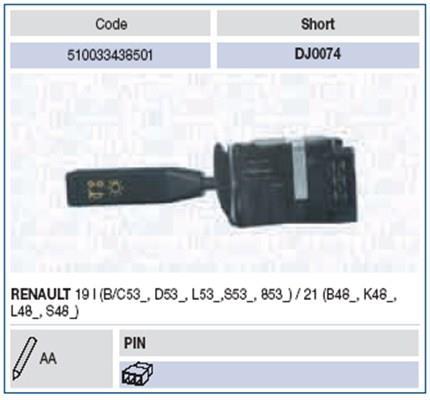Comutador, coluna de direcção MAGNETI MARELLI ref. 510033438501