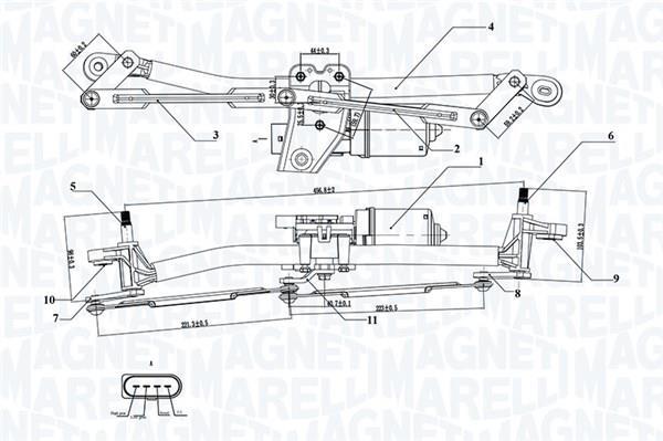 Mécanisme d'essuie glace des phares MAGNETI MARELLI ref. 064351735010