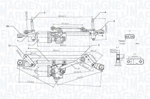Mécanisme d'essuie glace des phares MAGNETI MARELLI ref. 064351736010