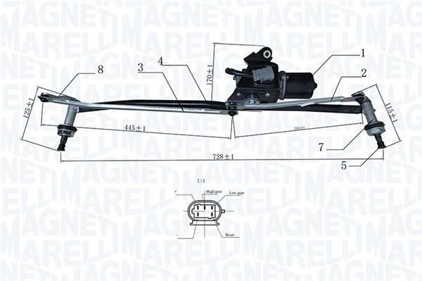 Mécanisme d'essuie glace des phares MAGNETI MARELLI ref. 064351739010