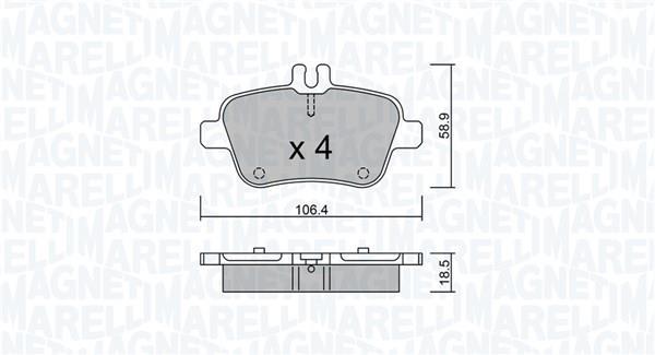 Jogo de 4 pastilhas de travão MAGNETI MARELLI ref. 363916060843