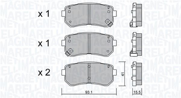 Jeu de 4 plaquettes de frein MAGNETI MARELLI ref. 363916060877