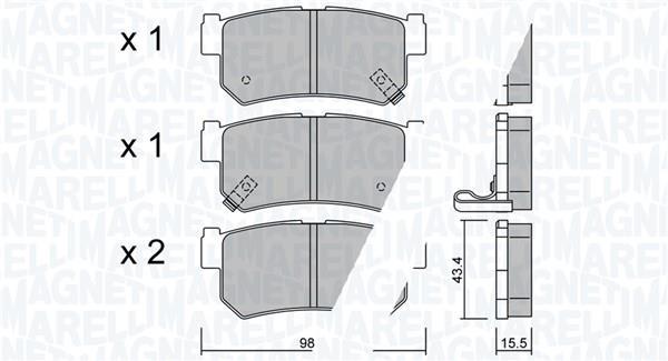 Jeu de 4 plaquettes de frein MAGNETI MARELLI ref. 363916061448