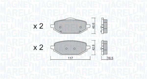 Jeu de 4 plaquettes de frein MAGNETI MARELLI ref. 363916061474