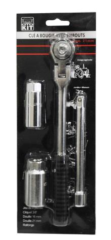 Kit de clé à bougie d'allumage à double usage poignée en T pour voiture  16+21mm