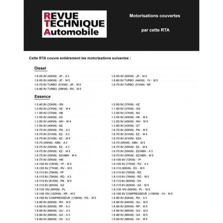 Revue technique auto (Rta) ETAI RTA 719.1 VW GOLF ET JETTA II E-D ET TD (84-92) - ref. 11191