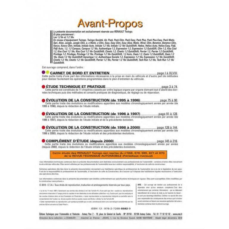 Revue technique auto (Rta) ETAI RTA 558.6 RENAULT TWINGO (93-2004) - ref. 11395