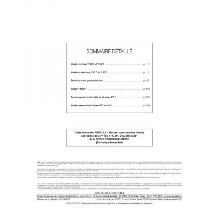 Revue technique auto (Rta) ETAI RTA 113.7 RENAULT MASTER DIESEL 80-92 - ref. 11821