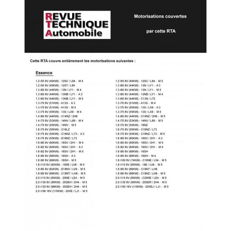 Revue technique auto (Rta) ETAI RTA 461.6 OPEL KADETT E ESSENCE TOUS TYPES 85-92 - ref. 11849