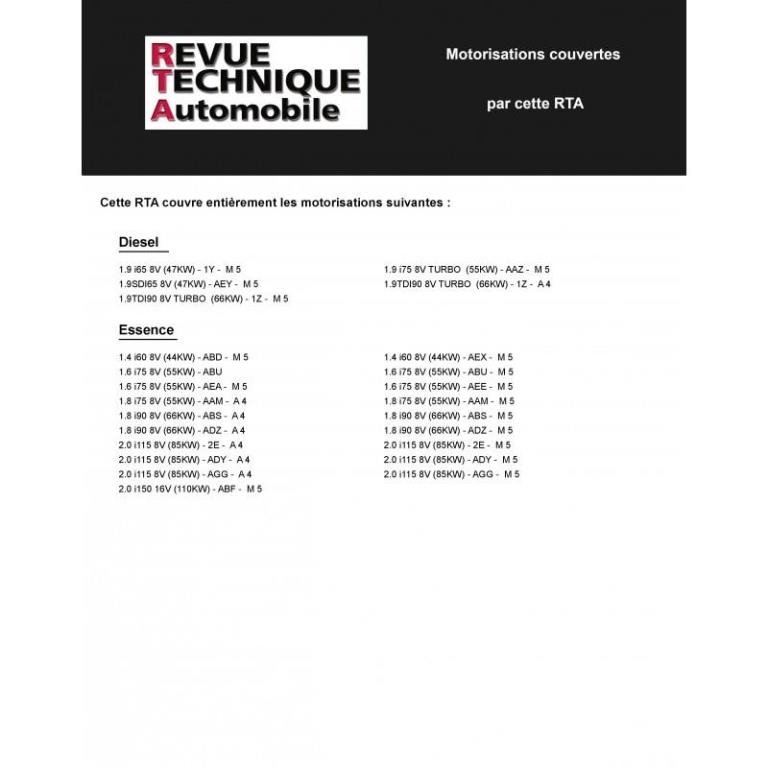 Revue technique auto (Rta) ETAI RTA 720.2 VW GOLF ET VENTO (92-96) - ref. 12690