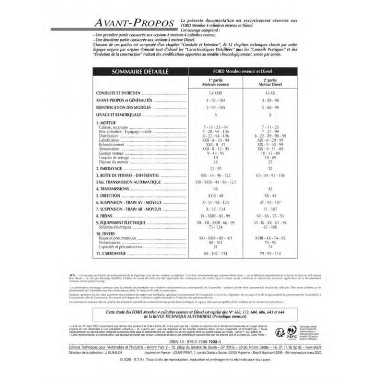 Revue technique auto (Rta) ETAI RTA 723.3 FORD MONDEO E&D&TD (93-97) - ref. 12940