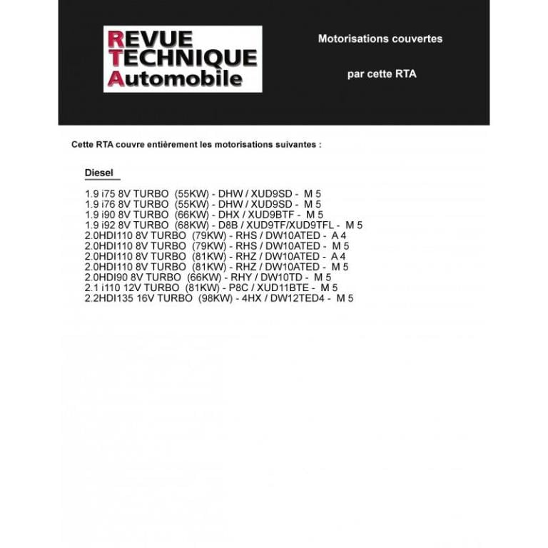 Revue technique auto (Rta) ETAI RTA 589.3 PEUGEOT 406 DIESEL PHASE 1 ET 2 DEP 10/95 - ref. 13448