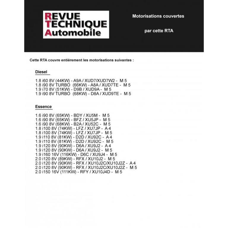 Revue technique auto (Rta) ETAI RTA 726.2 PEUGEOT 405 E&D (87/97) TD FIN FABRICATION - ref. 15770