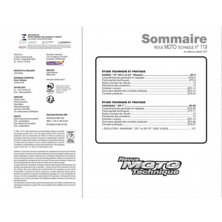 Revue technique moto ETAI RMT 119.2 HONDA VT125 (1999 à 2001) et KAWASAKI ZR7 (2001 à 2003) - ref. 17069