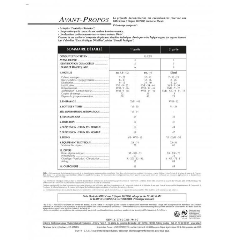 Revue technique auto (Rta) ETAI RTA 741.1 OPEL CORSA ESSENCE ET DIESEL DEPUIS 10/00 - ref. 18780